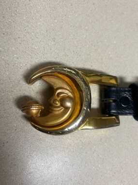 Vintage Vicenza Italian Leather Belt Gold Moon Buckle Black Size 32